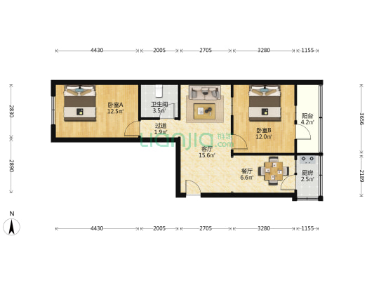 青年路街道第二社区 2室2厅1卫 70平方