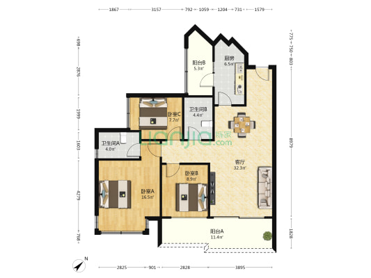 中交·海棠麓湖 3室1厅2卫 110平方