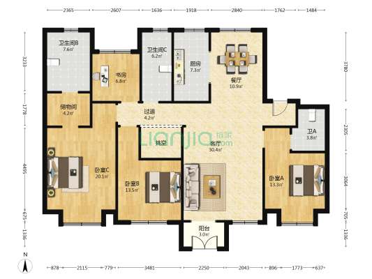 锦绣瑞府 4室2厅3卫 168平方