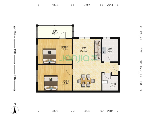 铁一院云祥小区 2室1厅1卫 75平方