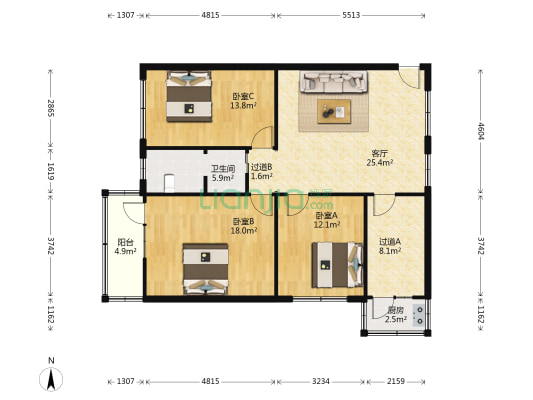 秦俑小区 3室1厅1卫 102平方