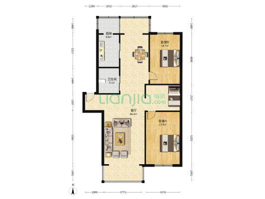 福融家园 2室1厅1卫 137平方