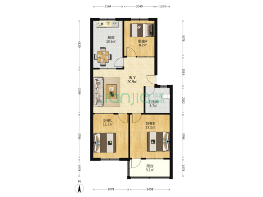 樱北花园 3室1厅1卫 90平方
