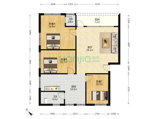 外滩中区 3室1厅2卫 132平方