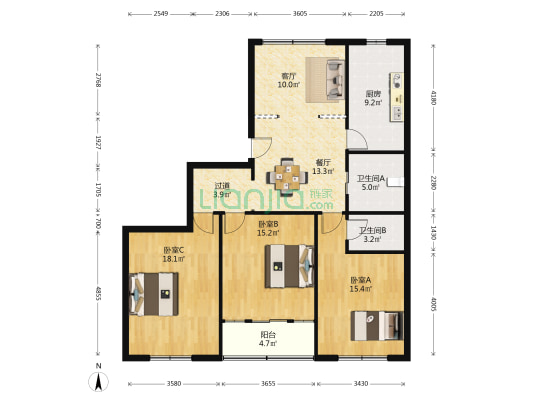 越兴东路 3室2厅2卫 124平方