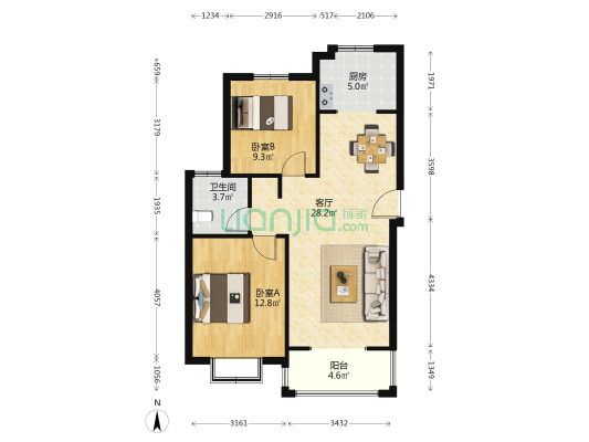 五号井花园A区 2室1厅1卫 78平方