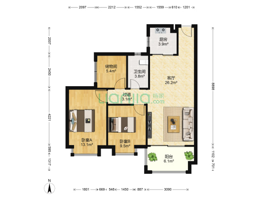 海逸锦绣誉峰 2室1厅1卫 92平方