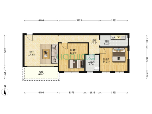 容福大厦 2室1厅1卫 73平方