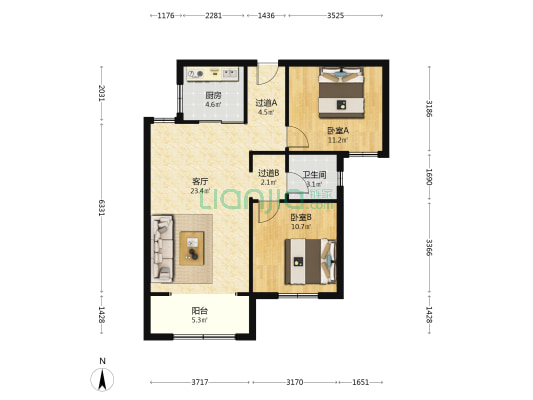 中博凤华岳府 2室1厅1卫 94平方