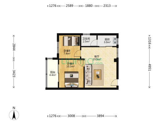 粤电花园 2室1厅1卫 64平方