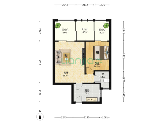 银滩雅园 1室1厅1卫 70平方
