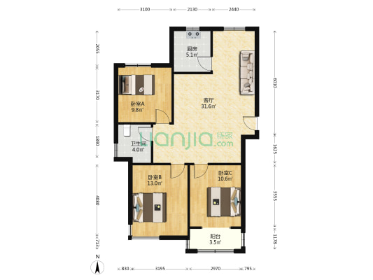 润和佳园 3室1厅1卫 109平方