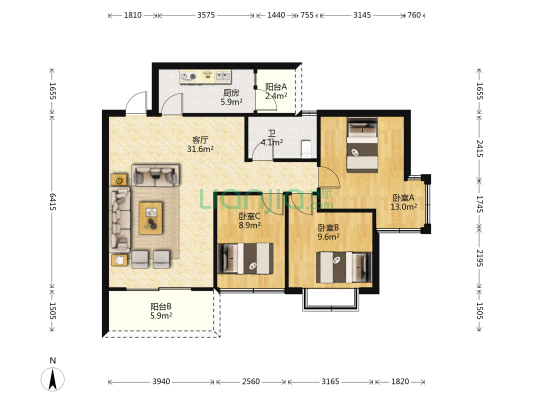 学府青藤 3室1厅1卫 98平方