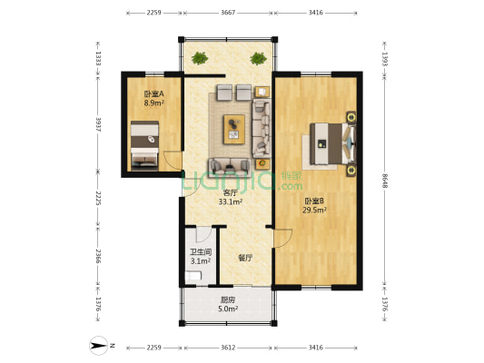 南大街436号 2室1厅1卫 98平方