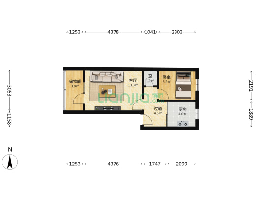 三五一二工厂家属院 1室1厅1卫 37平方