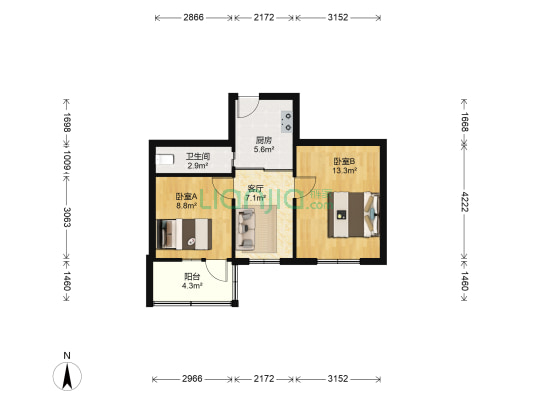 森仁里1-3号 2室1厅1卫 50平方