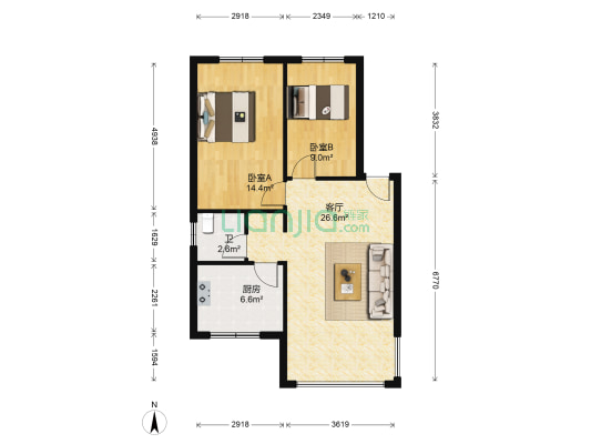 家和花园 2室1厅1卫 70平方