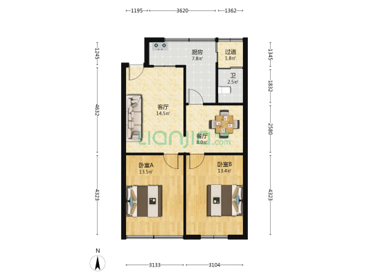 绿丰大厦宿舍楼 2室2厅1卫 65平方