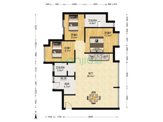 正成源筑 3室1厅2卫 106平方