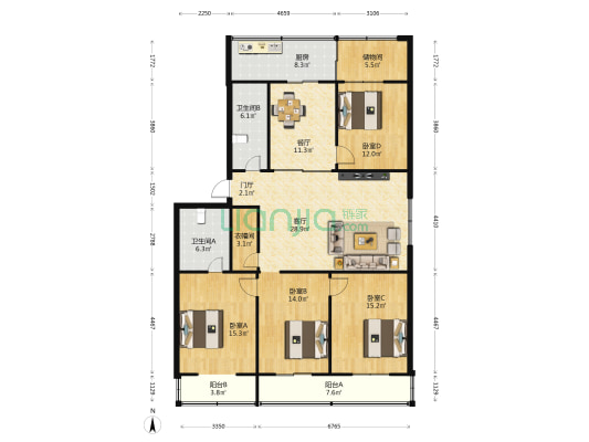 检察院宿舍先锋街西一巷4号 4室2厅2卫 170平方