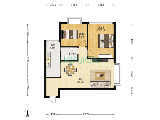 铺金昊城 2室1厅1卫 81平方