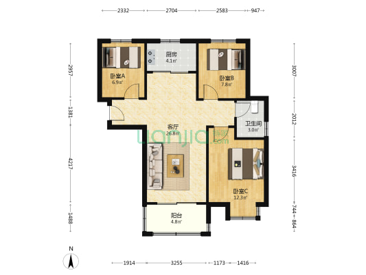 广乐家园 3室1厅1卫 98平方