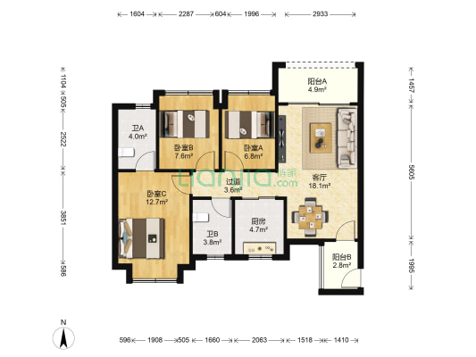 宏宇景裕豪园 3室1厅2卫 88平方