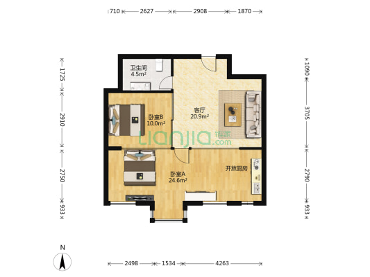 平安嘉苑 2室1厅1卫 84平方