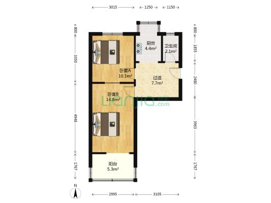 煤仓街7号院 2室0厅1卫 53平方