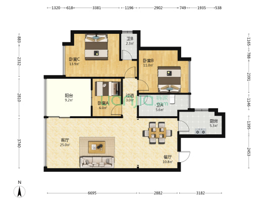 连桥路514号 3室2厅2卫 111平方