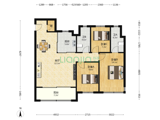 泷悦雅颂 3室1厅2卫 113平方