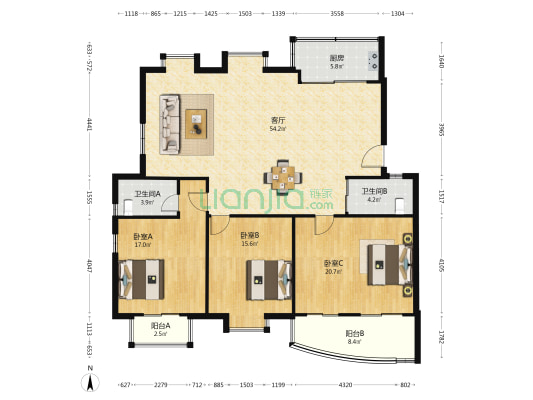 安昌锦園 3室1厅2卫 143平方