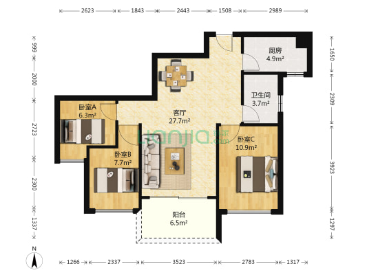 天御华府 3室1厅1卫 84平方