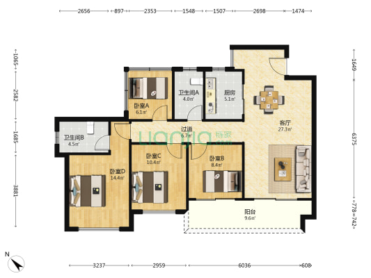 金裕星河梧桐湾花园 4室1厅2卫 112平方