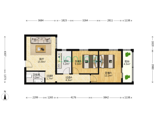 牛街西里 2室1厅1卫 77平方