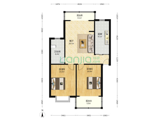 叶家桥路381弄 2室1厅1卫 91平方