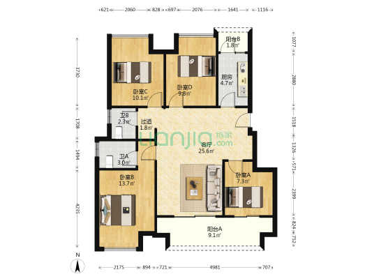 兰亭景苑 4室1厅2卫 99平方