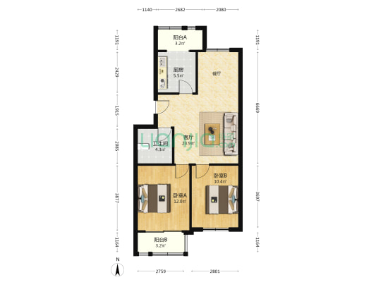 亭榭园 2室1厅1卫 78平方