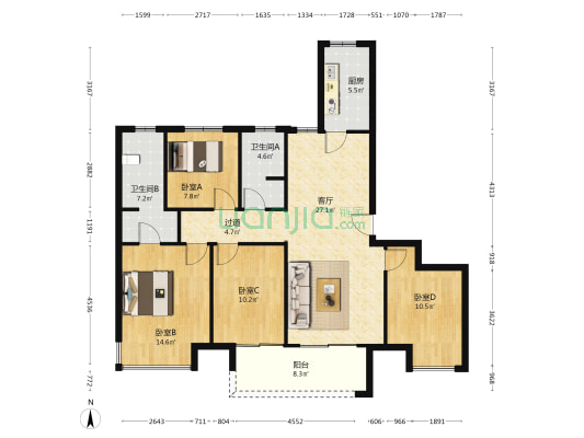 绿地花语城清风苑 4室1厅2卫 141平方