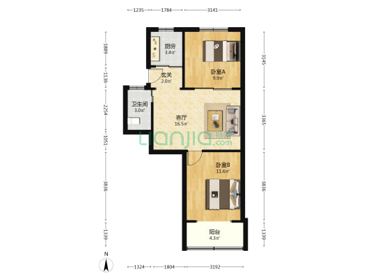 秋涛路157号 2室1厅1卫 64平方