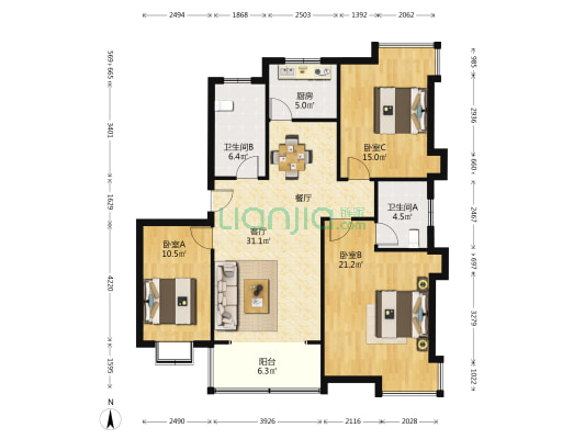 高运锦园 3室1厅2卫 119平方