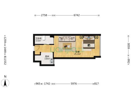 仁和时代春天广场 1室0厅1卫 51平方
