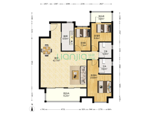 高速时代御府（妙园） 3室1厅2卫 135平方