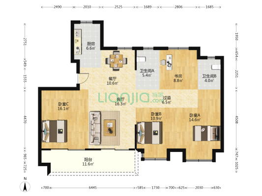 海雅苑 4室2厅2卫 130平方