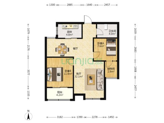 新里卢浮公馆三期 2室1厅1卫 87平方