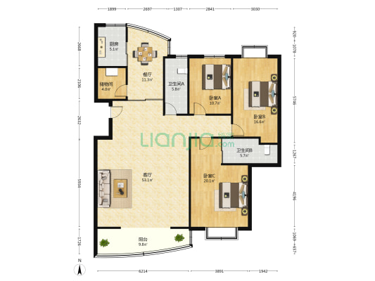 世纪银座 3室2厅2卫 166平方