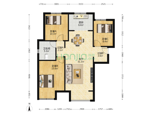 瑞辰金悦府 3室1厅1卫 118平方