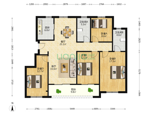朗润园 4室2厅2卫 130平方