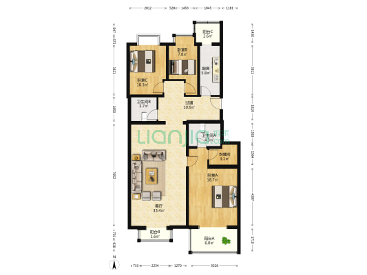 凯迪尚府 3室1厅2卫 148平方