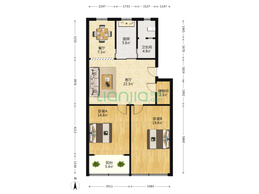 新华书店宿舍 2室2厅1卫 100平方